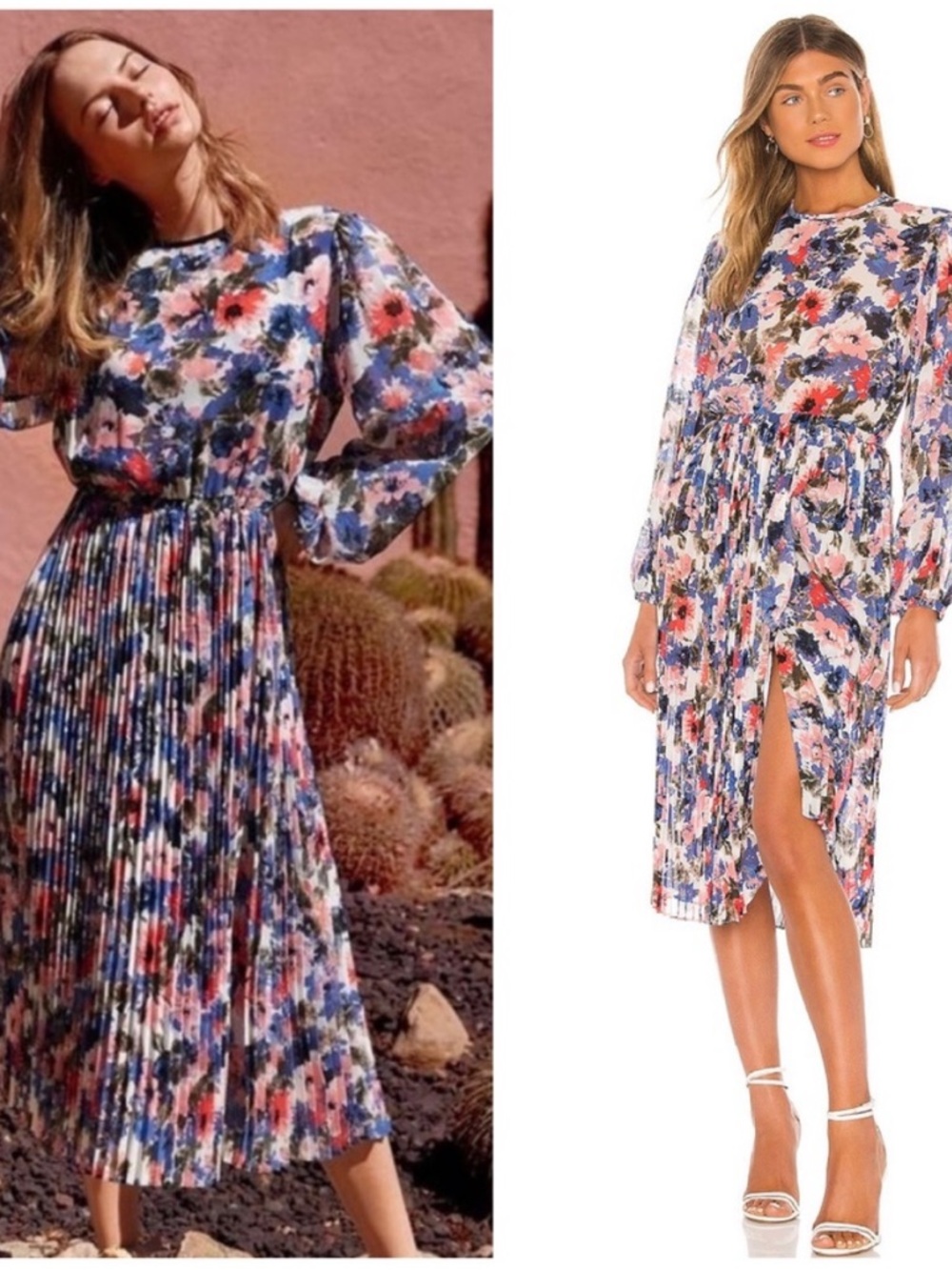 Misa Los Angeles Juliana Pleated Midi Dress In Tie Dye Floral New Size XS